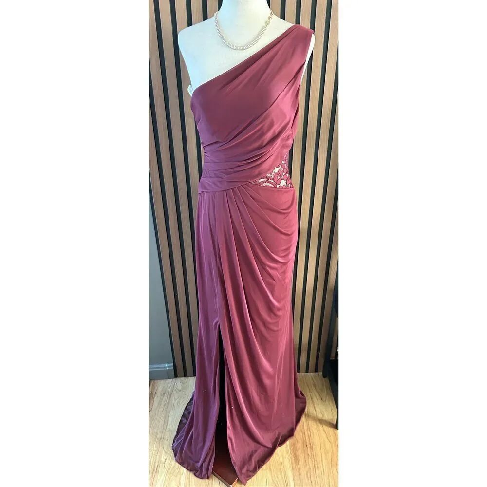 David’s bridal one shoulder with lace long maxi bridesmaid dress a size 4 color